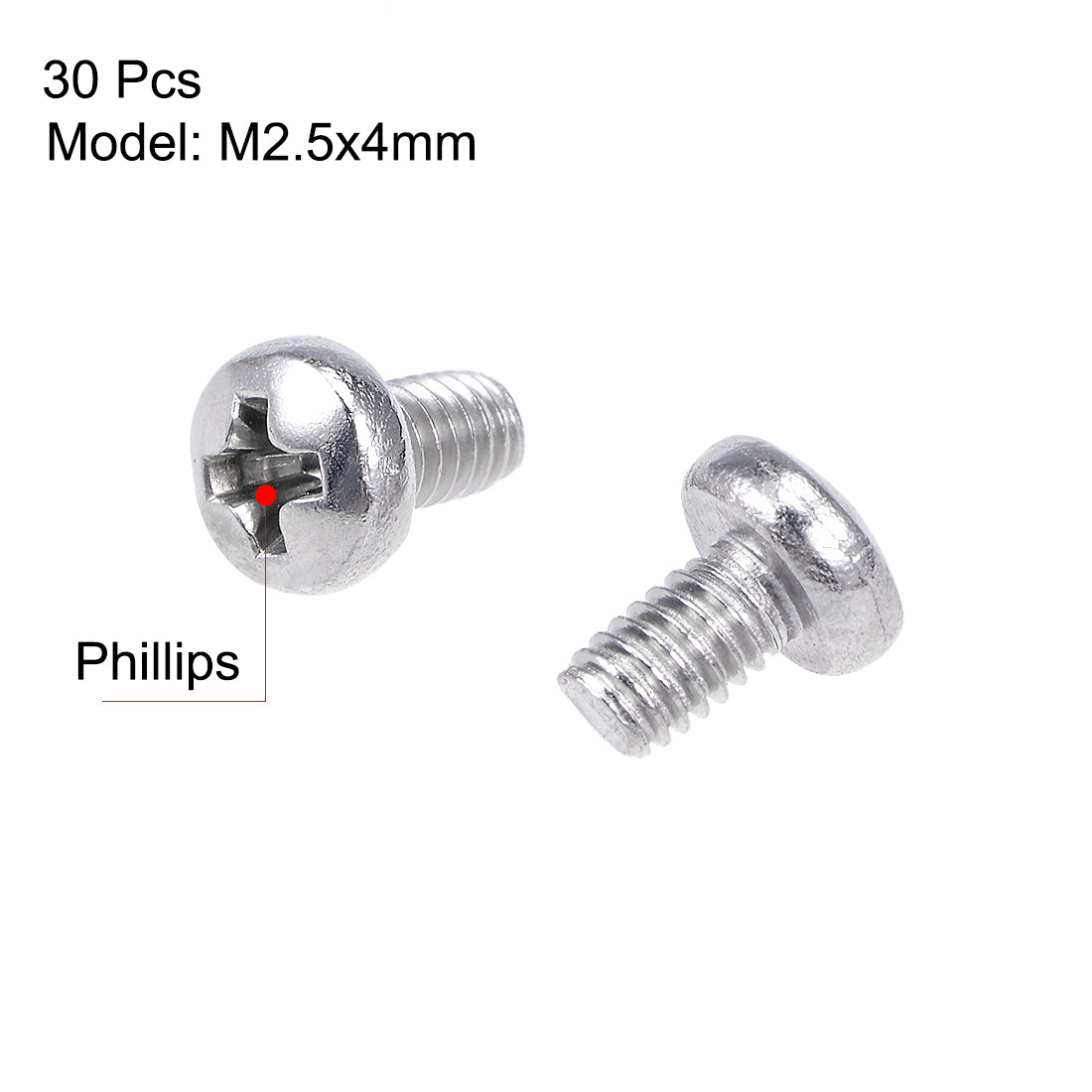 Uxcell Uxcell M2.5x8mm Machine Screws Pan Phillips Cross Head Screw 304 Stainless Steel Fasteners Bolts 30Pcs