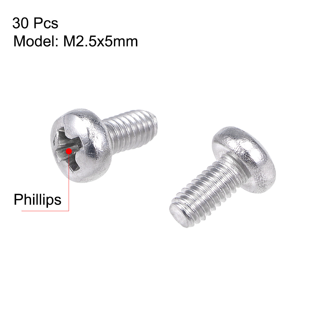 Uxcell Uxcell M2.5x8mm Machine Screws Pan Phillips Cross Head Screw 304 Stainless Steel Fasteners Bolts 30Pcs