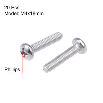 Harfington Uxcell Machine Screws Pan Phillips Head Screw 304 Stainless Steel Fasteners Bolts,20Pcs