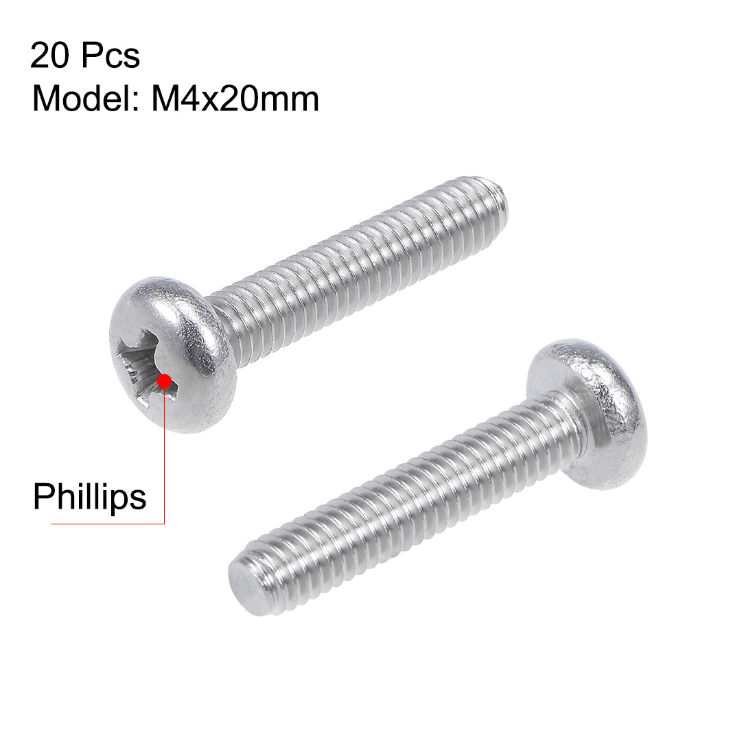 uxcell Uxcell Machine Screws Pan Phillips Head Screw 304 Stainless Steel Fasteners Bolts,20Pcs