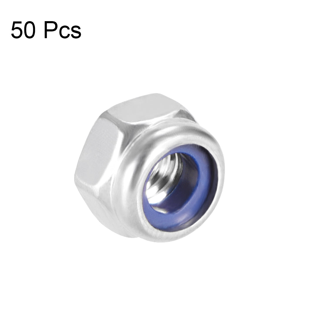 uxcell Uxcell M4 x 0.7mm Nylon Insert Hex Lock Nuts, 316 Stainless Steel, Plain Finish, 50 Pcs