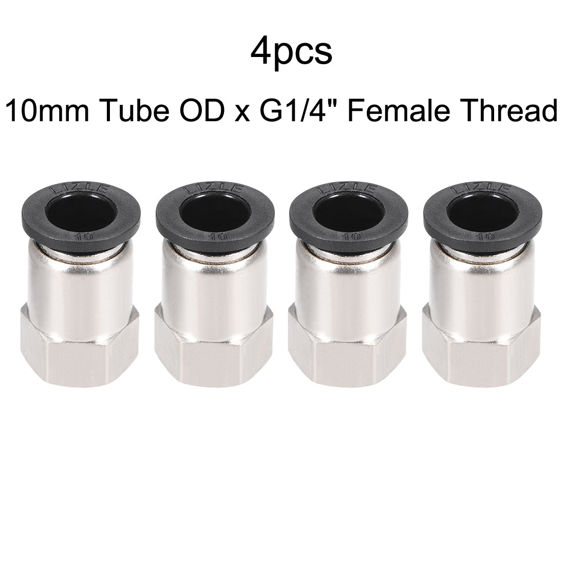 uxcell Uxcell Push to Connect Tube Fitting Adapter 10mm OD x 1/4PT Female Silver Tone 4pcs