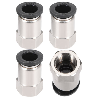 Harfington Uxcell Push to Connect Tube Fitting Adapter 10mm OD x 1/4PT Female Silver Tone 4pcs