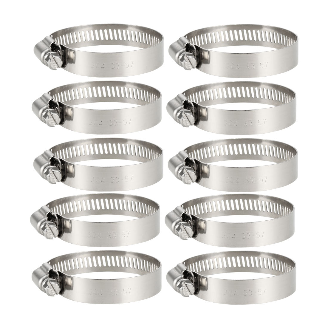 uxcell Uxcell 33-57mm  Gear Hose Clamp, 304 Stainless Steel Fuel Line Clamp 10 Pcs