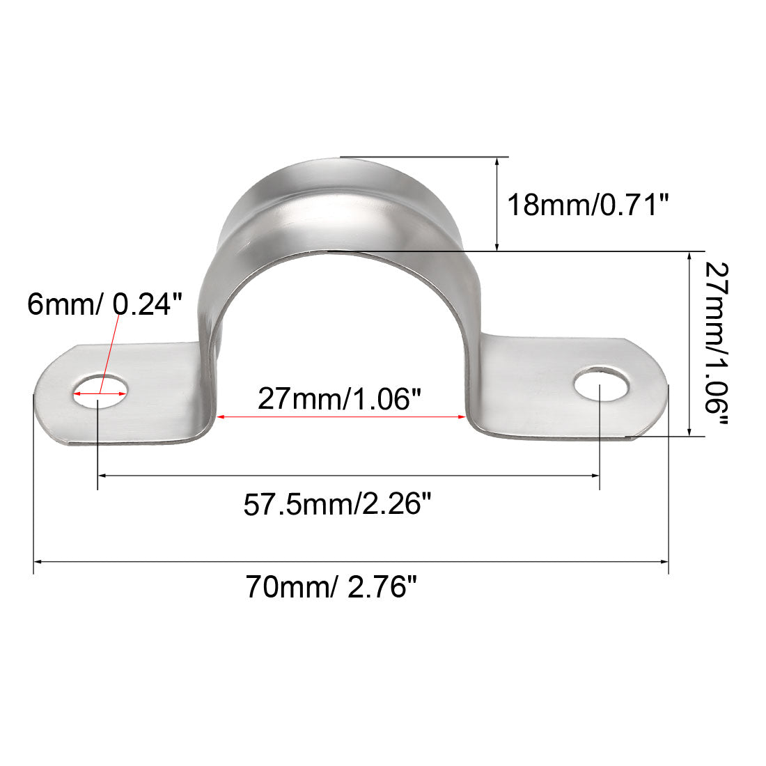 Uxcell Uxcell 70mm(2.8") Rigid Pipe Strap, 2 Holes 304 Stainless Steel Tension Clip 2pcs