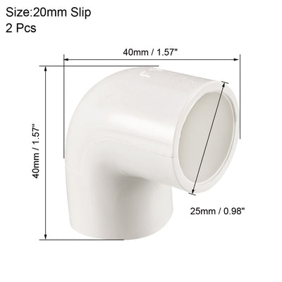Harfington Uxcell 20mm Slip 90 Degree PVC Pipe Fitting Elbow Coupling Connector 2 Pcs