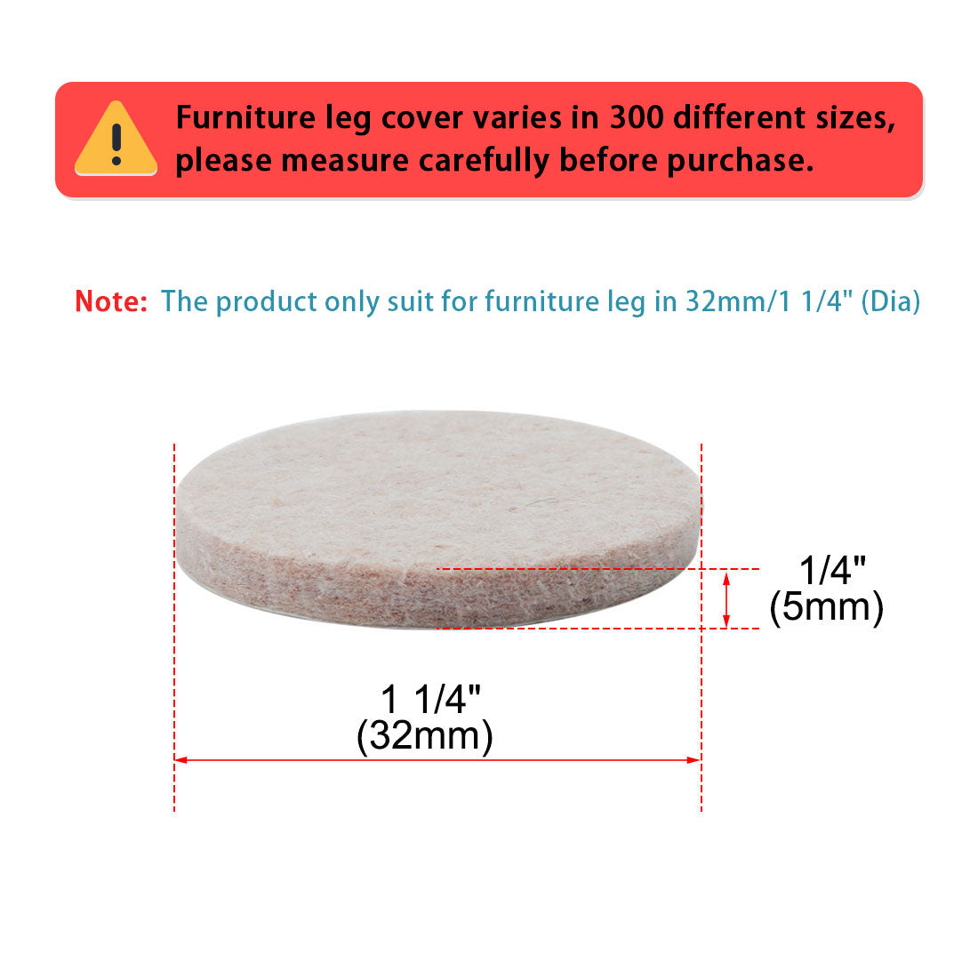 uxcell Uxcell Felt Furniture Pad Round 1 1/4" Self Adhesive Anti-scratch Chair Protector 50pcs