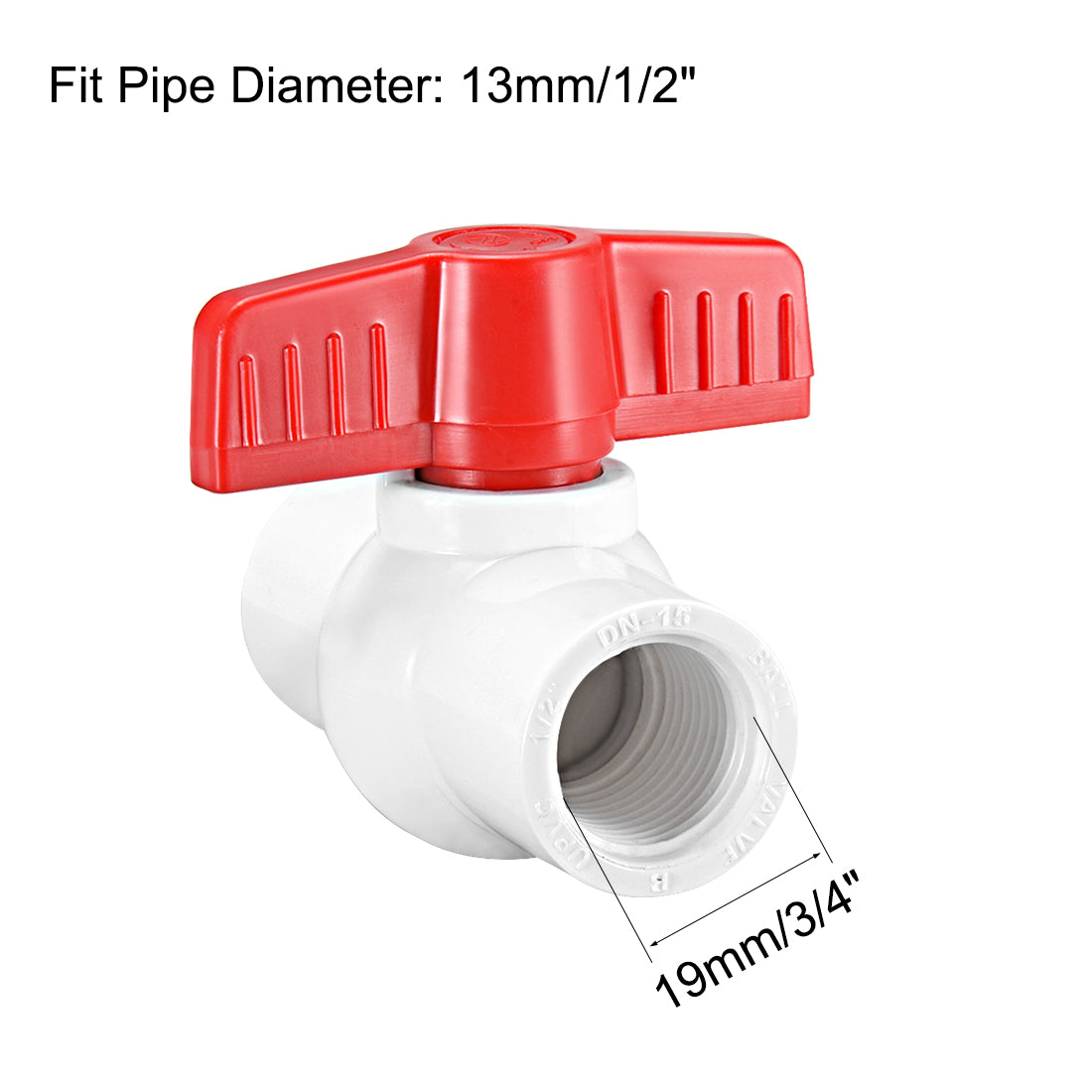 Uxcell Uxcell PVC Ball Valve  Supply Pipe Knob   Threaded Ends 1" Inner Hole Diameter Red White 2Pcs