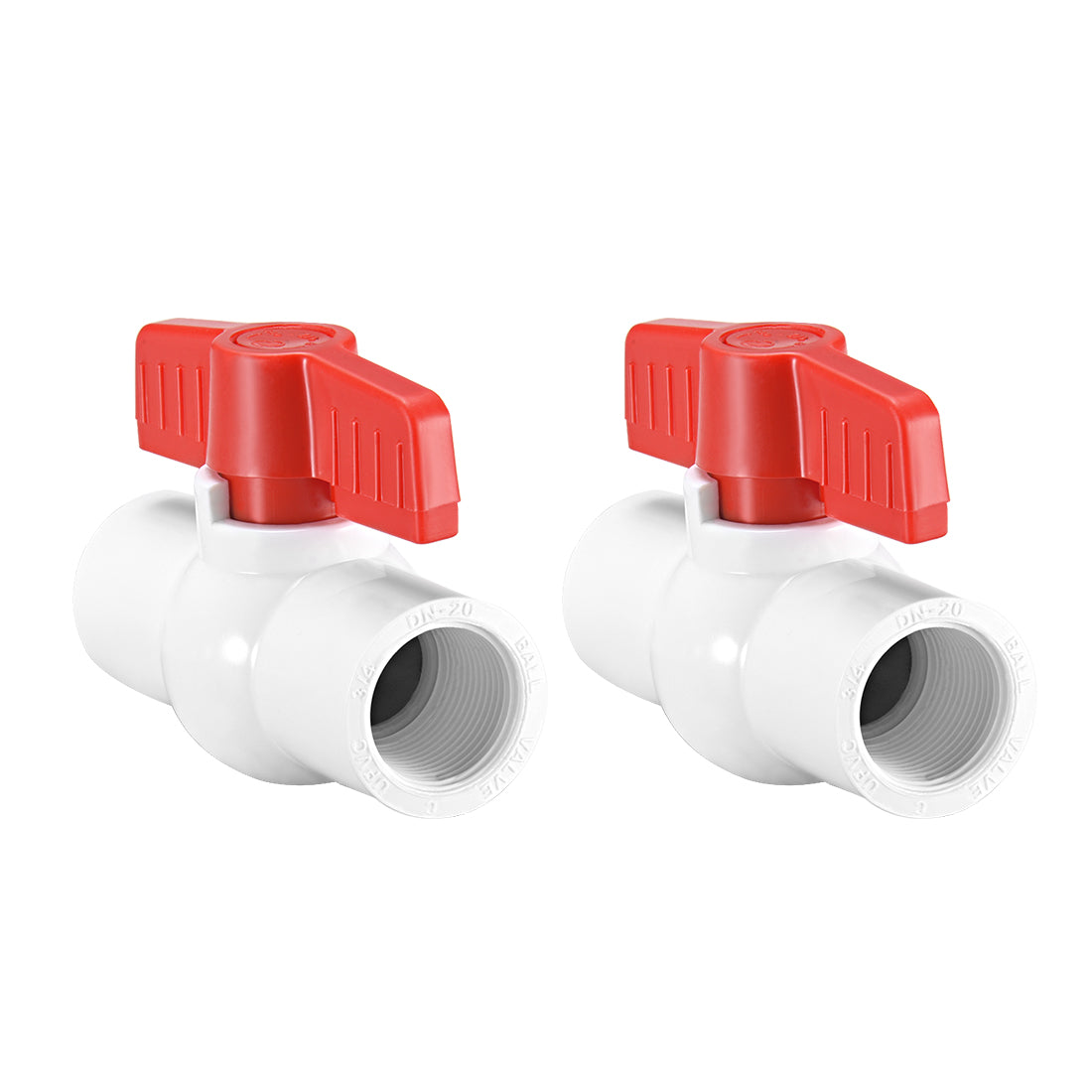 Uxcell Uxcell PVC Ball Valve  Supply Pipe Knob   Threaded Ends 1" Inner Hole Diameter Red White 2Pcs