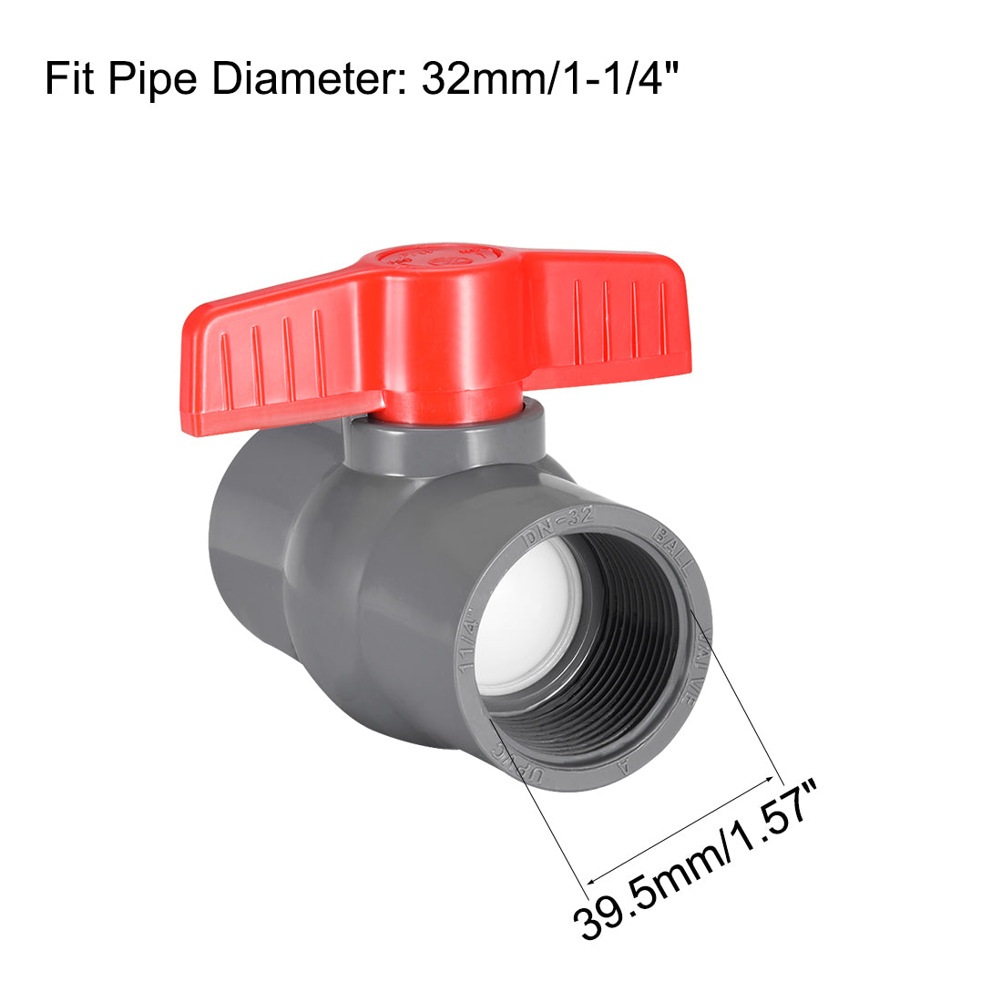 Uxcell Uxcell PVC Ball Valve  Supply Pipe Knob   Threaded Ends 1-1/4" Inner Hole Diameter Red White