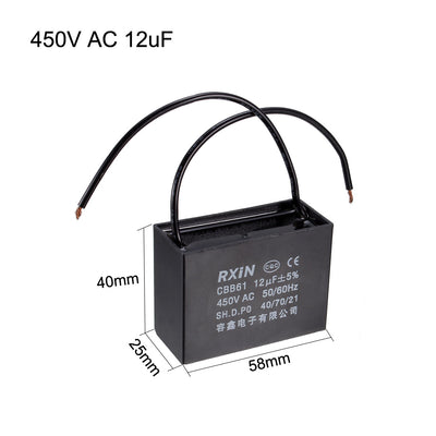Harfington Uxcell CBB61 Run Capacitor 450V AC 12uF 2-wire Metallized Polypropylene Film Capacitors for Ceiling Fan