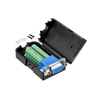 Harfington Uxcell D-sub DB15 Breakout Board Connector with Case 15 Pin 3 Row Female Port Solderless Terminal Block Adapter with Positioning Nuts