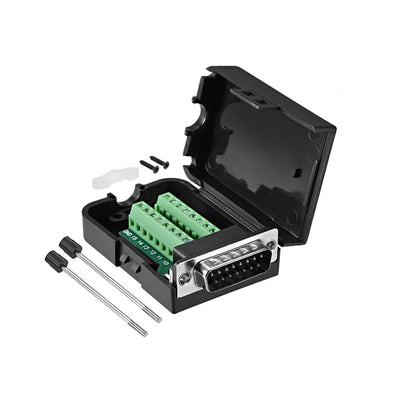 Harfington Uxcell D-sub DB15 Breakout Board Connector with Case 15 Pin 2 Row Male Port Solderless Terminal Block Adapter with Thumb Screws