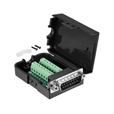 Harfington Uxcell D-sub DB15 Breakout Board Connector with Case 15 Pin 2-row Male Port Solderless Terminal Block Adapter with Positioning Nuts