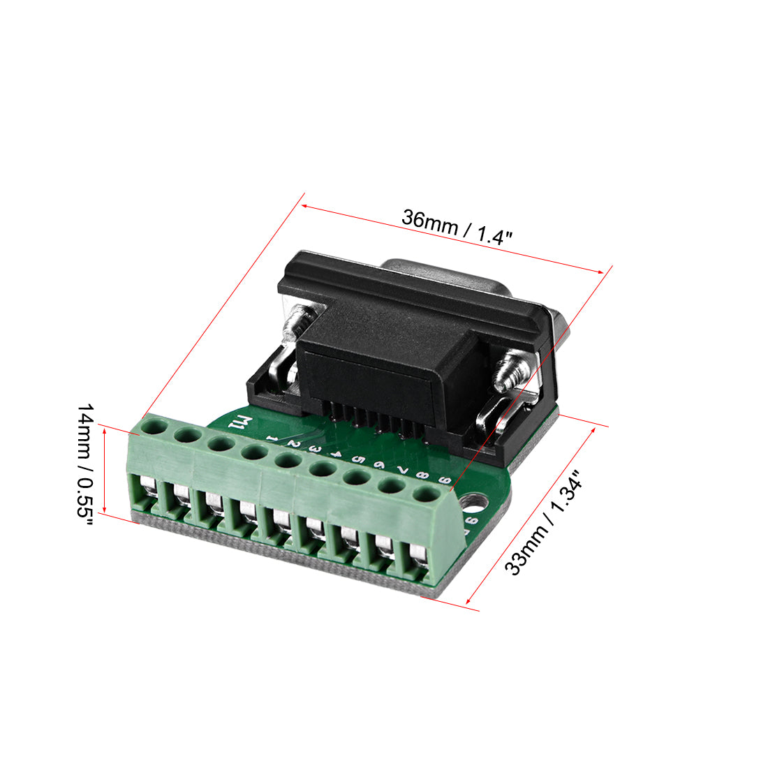 uxcell Uxcell D-sub DB9 Breakout Board Connector 9 Pin 2 Row Female RS232 Serial Port Solderless Terminal Block Adapter with Positioning Nuts