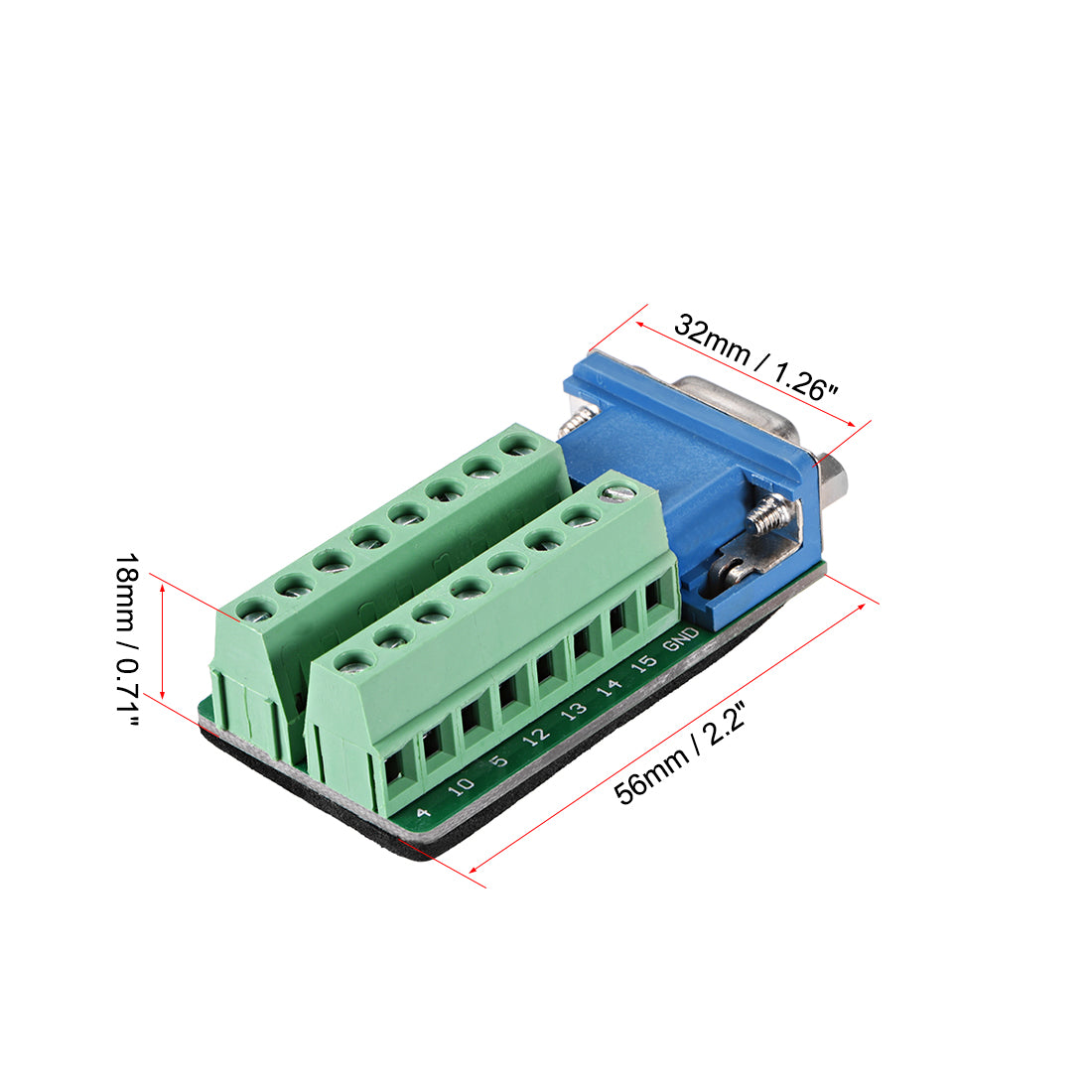 uxcell Uxcell D-sub DB15 Breakout Board Connector 15 Pin 3-row Female Port Solderless Terminal Block Adapter with Positioning Nuts