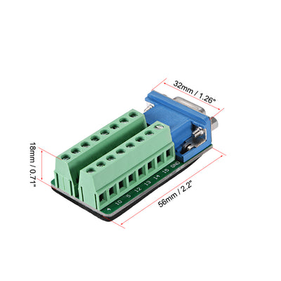 Harfington Uxcell D-sub DB15 Breakout Board Connector 15 Pin 3-row Female Port Solderless Terminal Block Adapter with Positioning Nuts