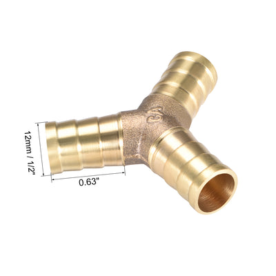 Harfington Uxcell 12mm or 1/2" ID Brass Barb Splicer Fitting,Y-Shaped 3Way,Barb Hose Fitting,2pcs