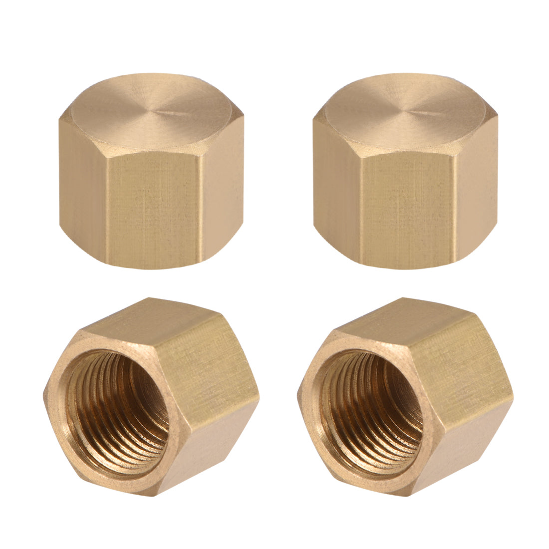 uxcell Uxcell Pipe Fitting Cap, Brass Hex Female Thread Hose Connector, for Garden and Outdoor Water Pipes Nozzle Joints 4Pcs