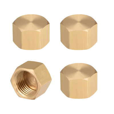 Harfington Uxcell Pipe Fitting Cap, Brass Hex Female Thread Hose Connector, for Garden and Outdoor Water Pipes Nozzle Joints 4Pcs