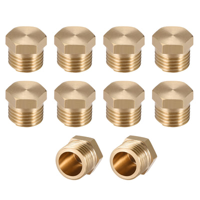 Harfington Uxcell Brass Pipe Fitting, Cored Hex Head Plug 1/8"G Male Thread Connector Coupling Adapter 4pcs