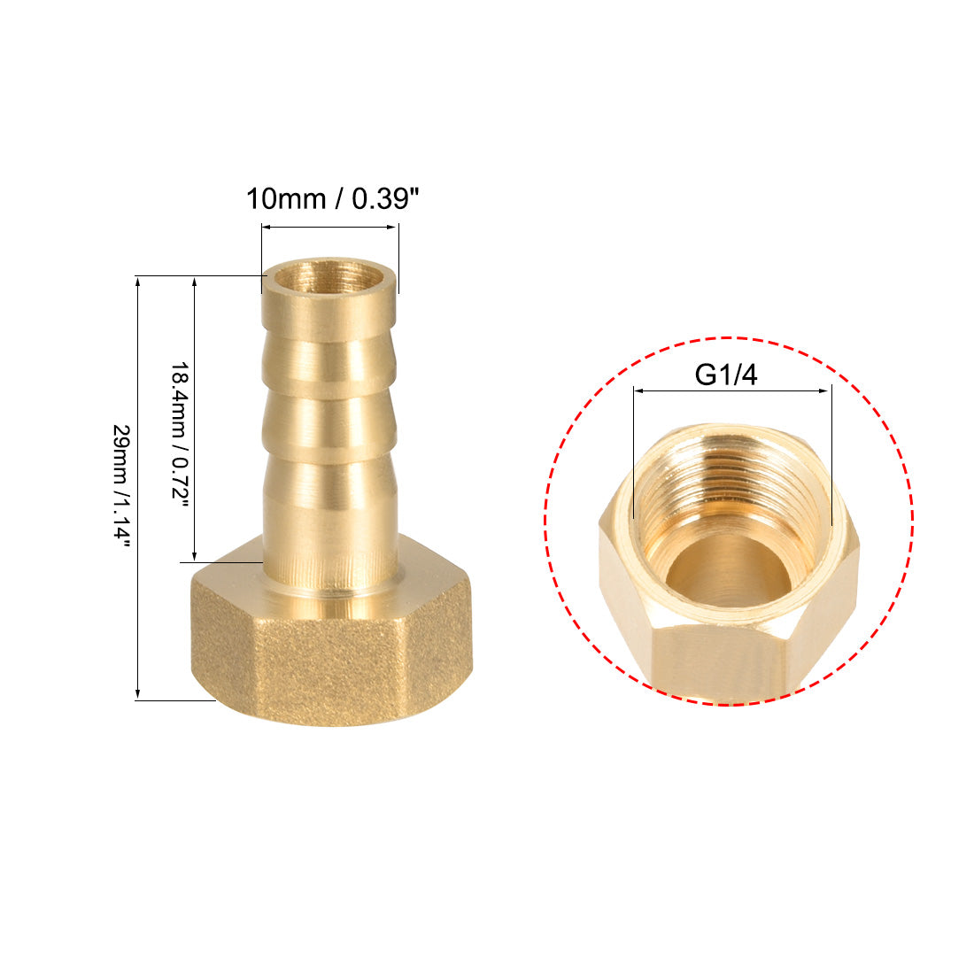 uxcell Uxcell Brass Barb Hose Fitting Connector Adapter 10mm Barbed x G1/4 Female Pipe 2pcs