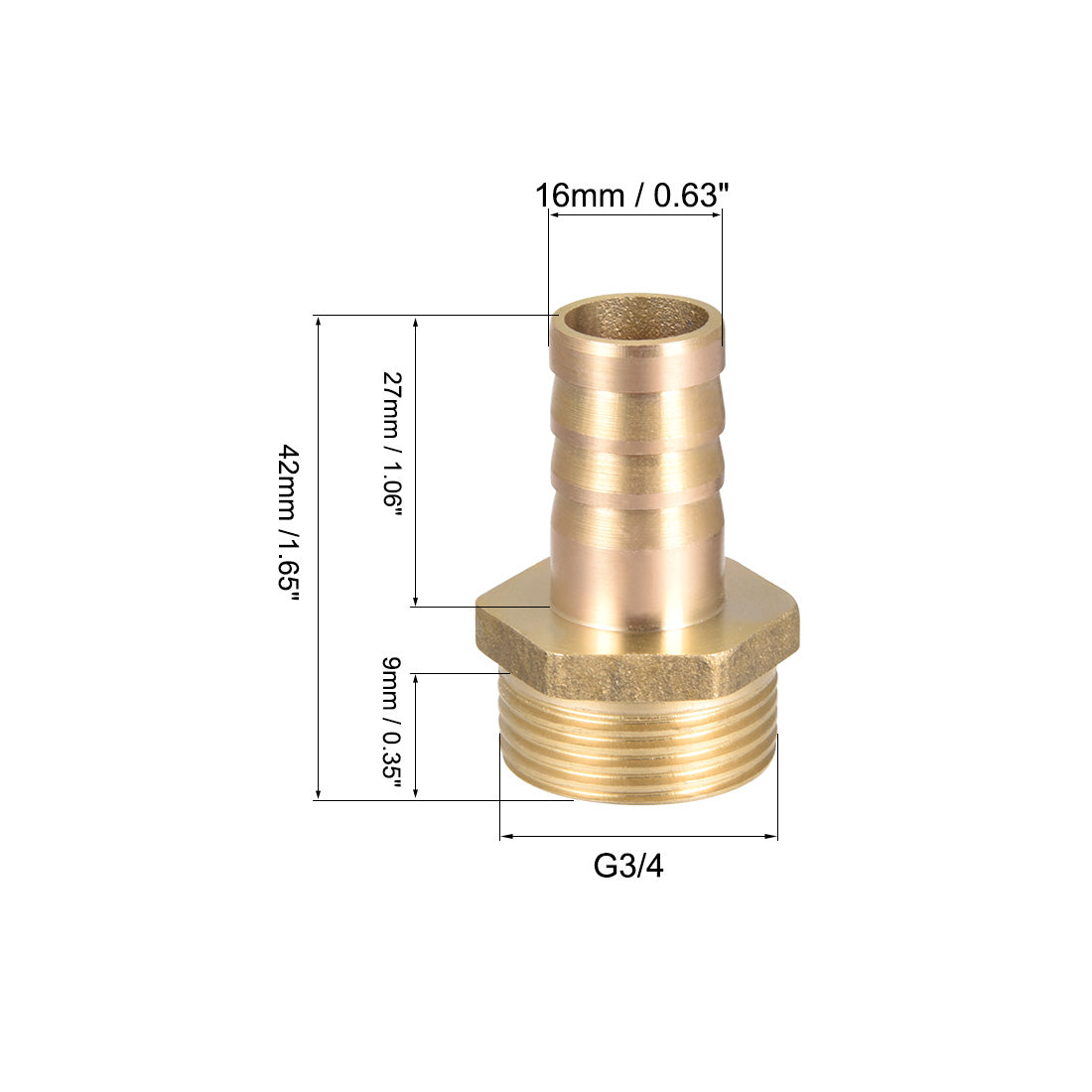 uxcell Uxcell Brass Barb Hose Fitting Connector Adapter 16mm Barbed x G3/4 Male