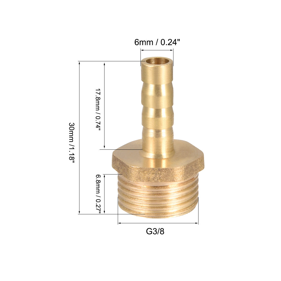 uxcell Uxcell Brass Barb Hose Fitting Connector Adapter 6mm Barbed x G3/8 Male Pipe