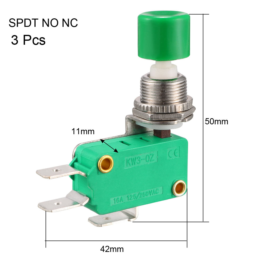 uxcell Uxcell 3PCS 16A 125/250VAC SPDT NO NC 3-Terminals Push Button Type Micro Action Switches