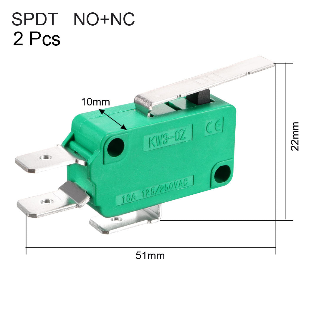 uxcell Uxcell 2PCS KW3-OZ 16A 125/250VAC SPDT NO NC Hinge Lever Type Micro Limit Switches