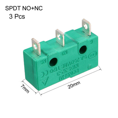 Harfington Uxcell 3PCS KW4-3Z-3 Micro Limit Switch SPDT NO NC 3 Terminals Momentary Push Button Actuator Green