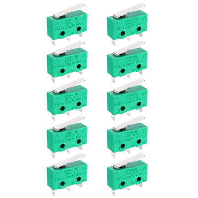 Harfington Uxcell 10PCS KW4-3Z-3 Micro Limit Switch SPDT NO NC 3 Terminals Momentary Short Straight Lever Type Green