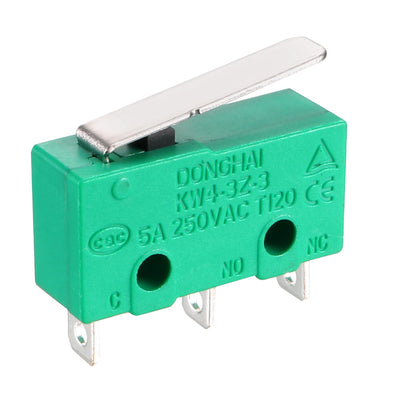 Harfington Uxcell 4PCS KW4-3Z-3 Micro Limit Switch SPDT NO NC 3 Terminals Momentary Short Straight Lever Type Green