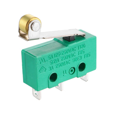 Harfington Uxcell 2PCS KW4-3Z-3 Micro Limit Switch SPDT NO NC 3 Terminals Momentary Hinge Roller Lever Green