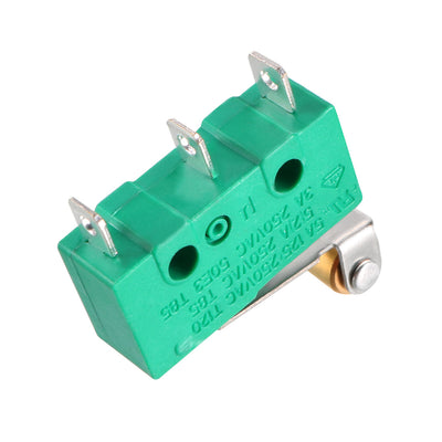 Harfington Uxcell 2PCS KW4-3Z-3 Micro Limit Switch SPDT NO NC 3 Terminals Momentary Hinge Roller Lever Green