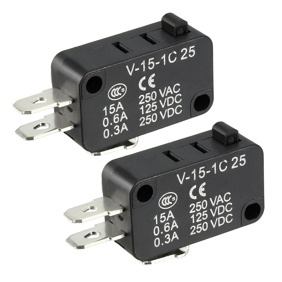 uxcell Uxcell 2PCS V-15-1C25 15A 250V AC 3 Terminals Snap Button Type Miniature Micro Switch