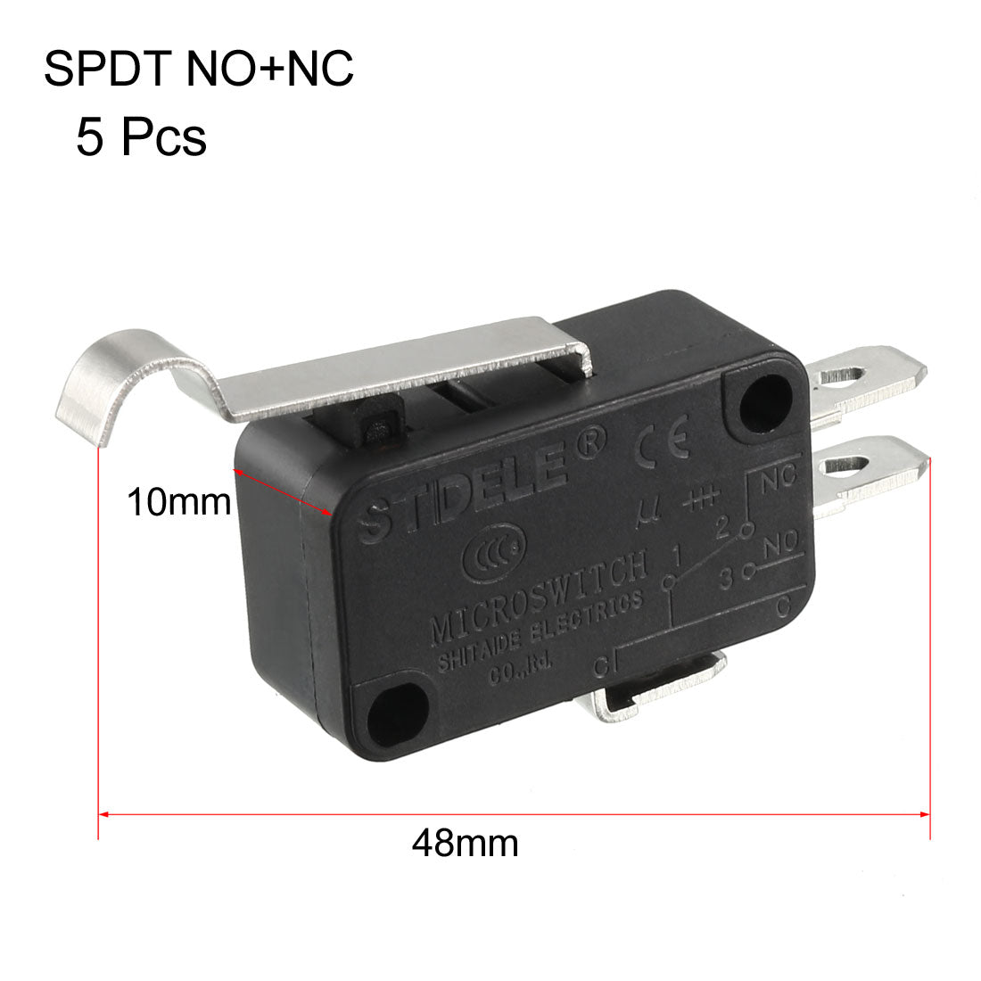 uxcell Uxcell 5Pcs V-154-1C25 Micro Limit Switch Momentary SPDT NO NC 3 Pin Simulated R-Lever Type Arm