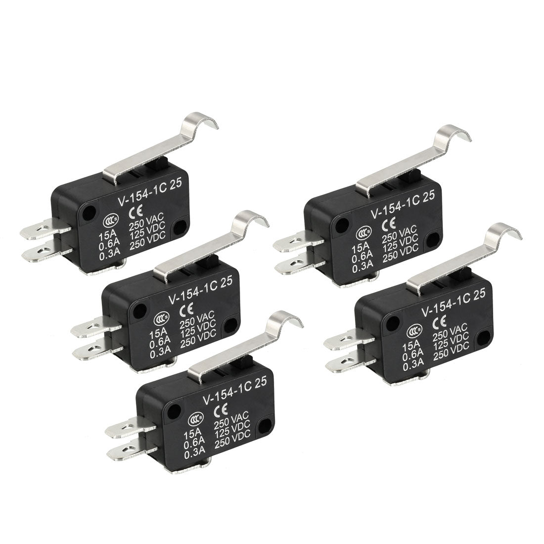 uxcell Uxcell 5Pcs V-154-1C25 Micro Limit Switch Momentary SPDT NO NC 3 Pin Simulated R-Lever Type Arm