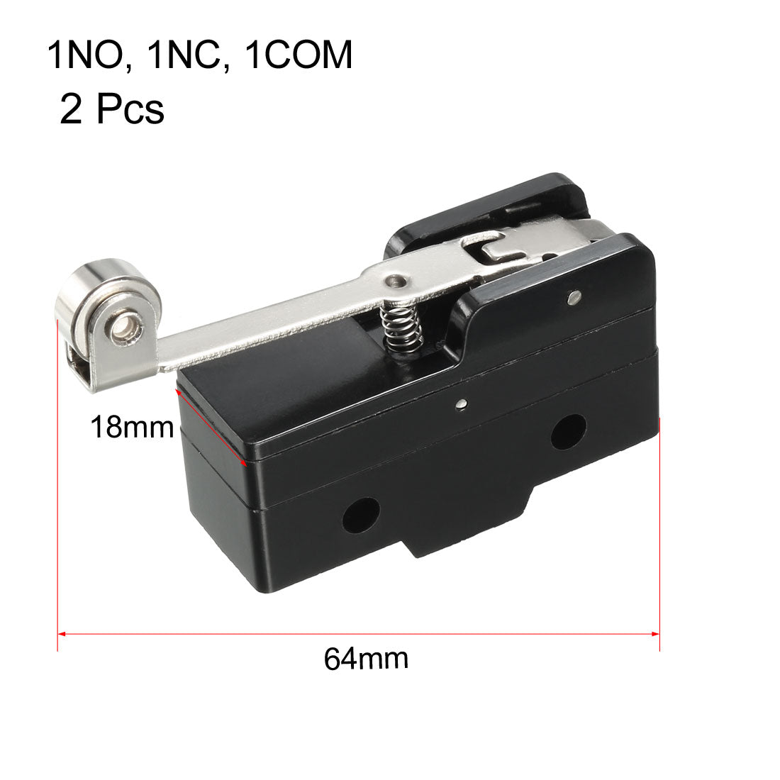 uxcell Uxcell 2PCS Z-15GW2-B 1NO + 1NC Long Hinge Roller Lever Micro Action Switches