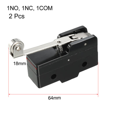 Harfington Uxcell 2PCS Z-15GW2-B 1NO + 1NC Long Hinge Roller Lever Micro Action Switches
