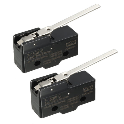 uxcell Uxcell 2PCS Z-15GW-B 1NO + 1NC Long Hinge Lever Type Miniature Micro Switches