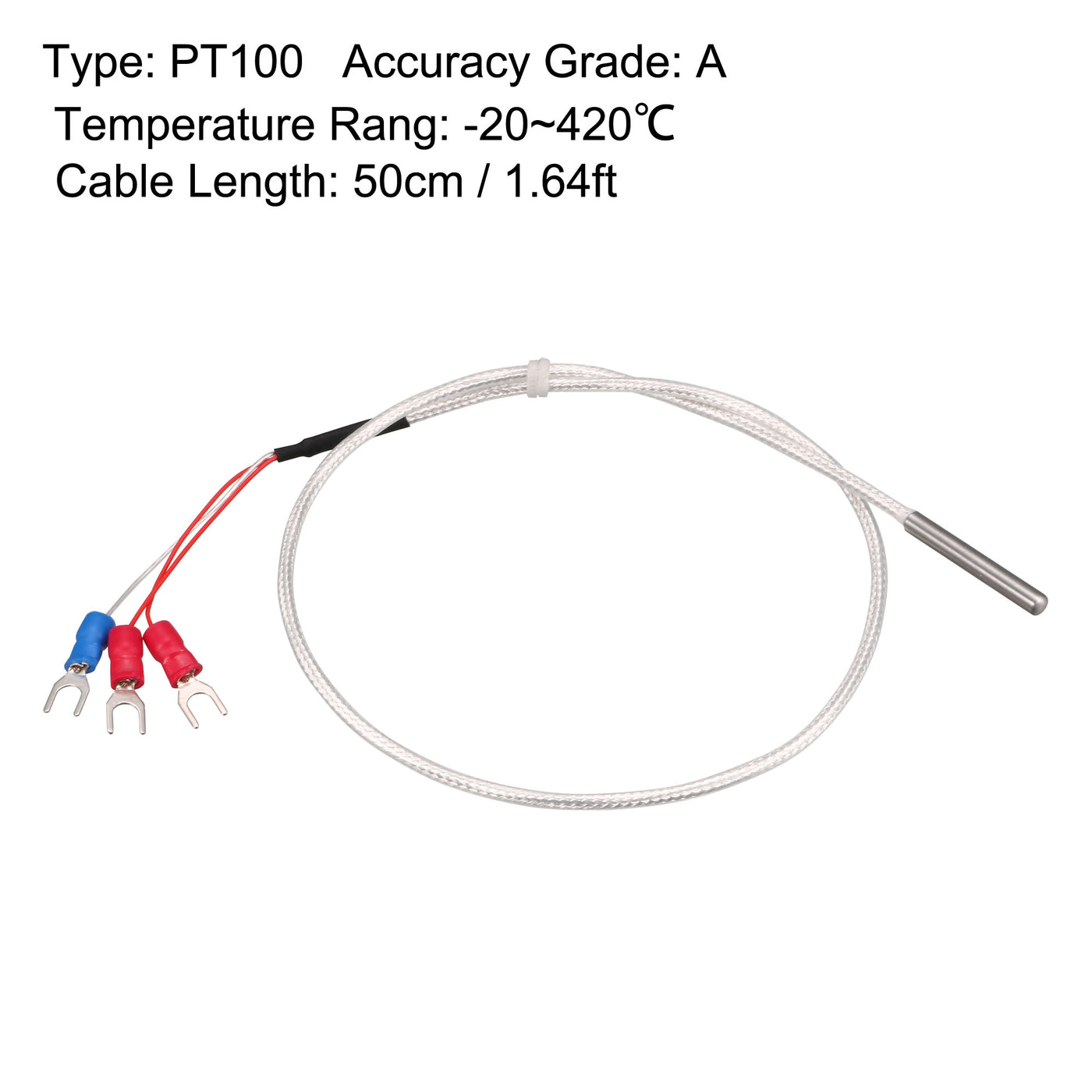 uxcell Uxcell PT100 RTD Temperature Sensor Probe 3 Wires Cable Thermocouple Stainless Steel 50cm(1.64ft) (Temperature Rang: -50~200°C)