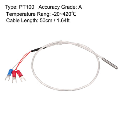 Harfington Uxcell PT100 RTD Temperature Sensor Probe 3 Wires Cable Thermocouple Stainless Steel 50cm(1.64ft) (Temperature Rang: -50~200°C)