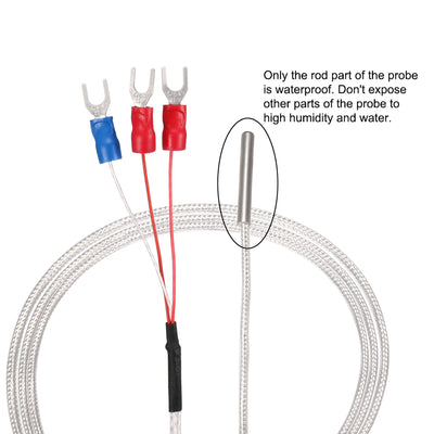 Harfington Uxcell PT100 Temperature Sensor Probe 3 Wires Cable Thermocouple Stainless Steel 200cm(6.56ft) (Temperature Rang: -20~420°C)