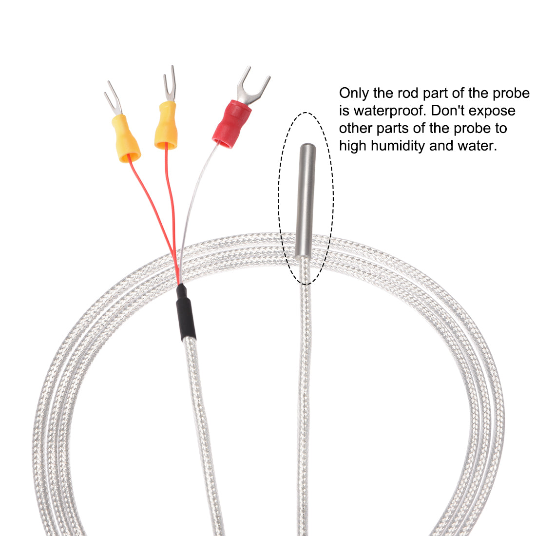 uxcell Uxcell PT100 RTD Temperature Sensor Probe Three-wire System Cable Thermocouple Stainless Steel 50cm(1.64ft) (Temperature Rang: -50 to 200°C)