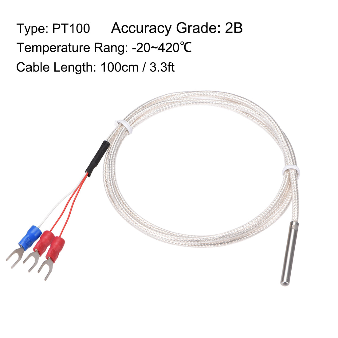 uxcell Uxcell PT100 RTD Temperature Sensor Probe Three-wire System Cable Thermocouple Stainless Steel 100cm(3.3ft) (Temperature Rang:  -50 to 200C)