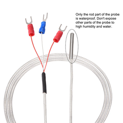 Harfington Uxcell PT100 RTD Temperature Sensor Probe Three-wire System Cable Thermocouple Stainless Steel 100cm(3.3ft) (Temperature Rang:  -50 to 200C)