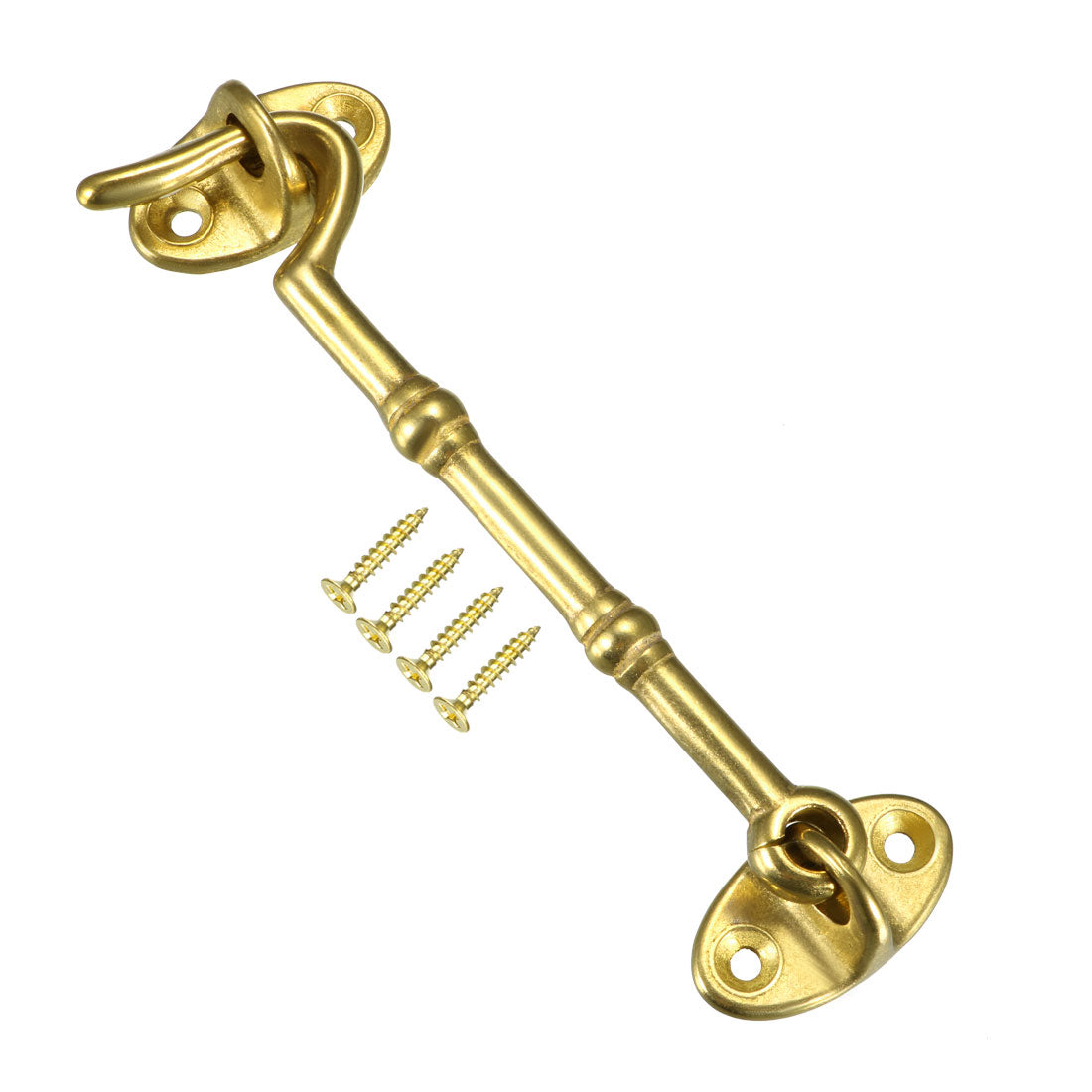 uxcell Uxcell 4.1" Cabin Hooks Eye Latch Door Gate Swivel Window Brass Hook with Mounting Screws Golden 1pcs
