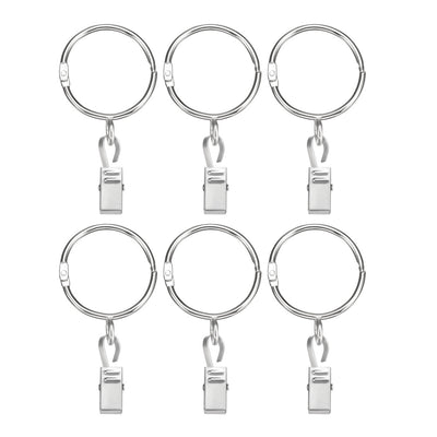 Harfington Uxcell Curtain Rings with Clips Strong Decorative Metal Drapery Shower Rustproof 1.5" Interior Diameter Silver 6pcs