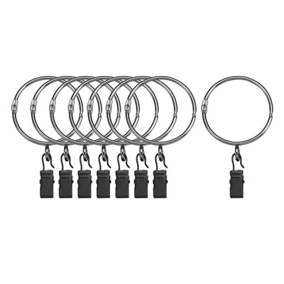 Harfington Uxcell Curtain Rings with Clips Strong Decorative Metal Drapery Shower Rustproof 1.93" Interior Diameter Black 8pcs
